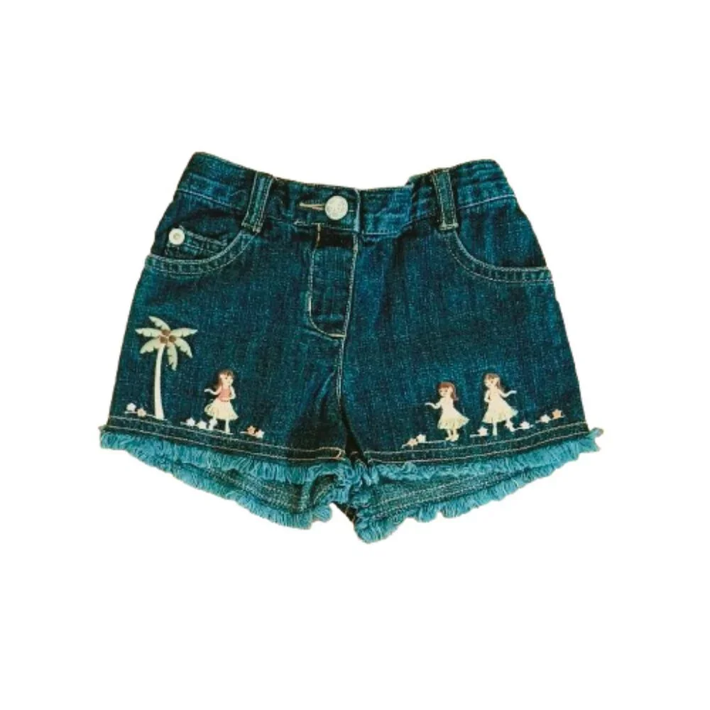 Gymboree Girls Embroidered Hawaiian Shorts 6-12m Denim Pull On Jean Cut Offs